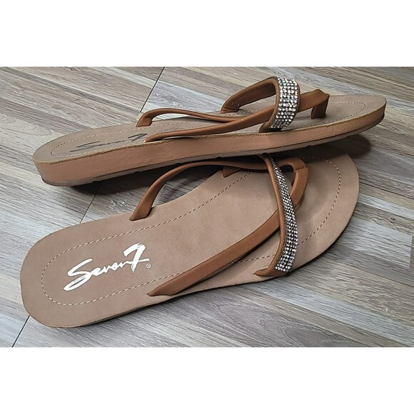 Seven7 Bondi Caramel Women's Size 10 Faux Leather Slip On Thong Sandals Flat NEW - Picture 7 of 7